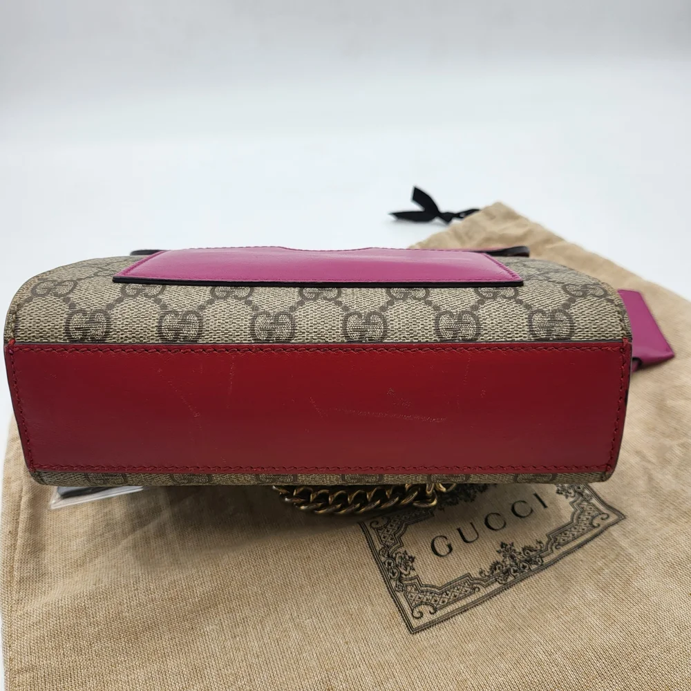 GUCCI GG Supreme Monogram Calfskin Small Padlock Bag Beige Hibiscus Red, W/COA. - Picture 5 of 16